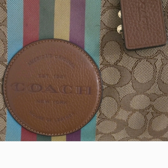 Coach Dempsey 29 Carryall Jacquard Stripe & Patch - Rainbow Multi EUC - Picture 2 of 12